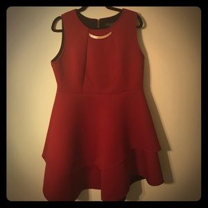 Eloquii Studio Red Scuba Dress w. Tiered Skirt
